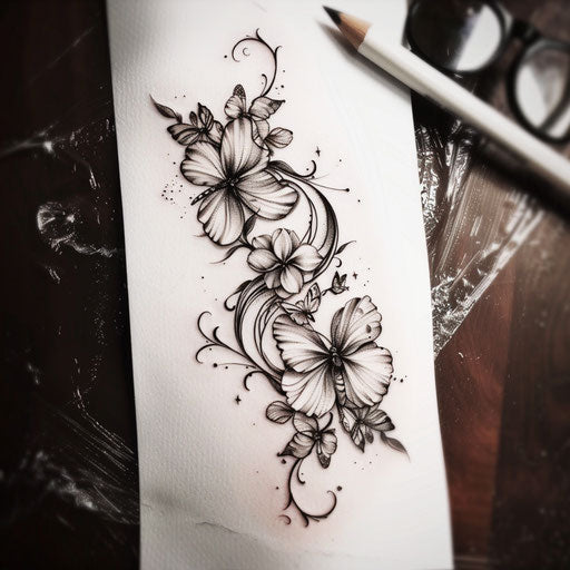 Sketch of a floral infinity symbol with butterflies for wrist coverup tattoo for women