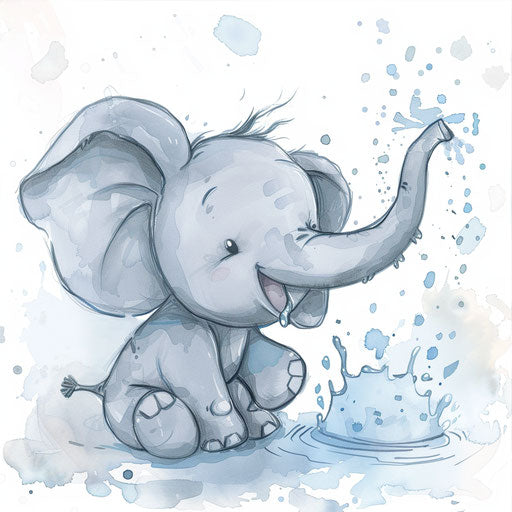 Adorable cartoon elephant spraying water