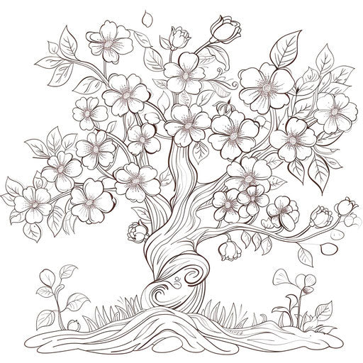 Whimsical cherry tree with floral details