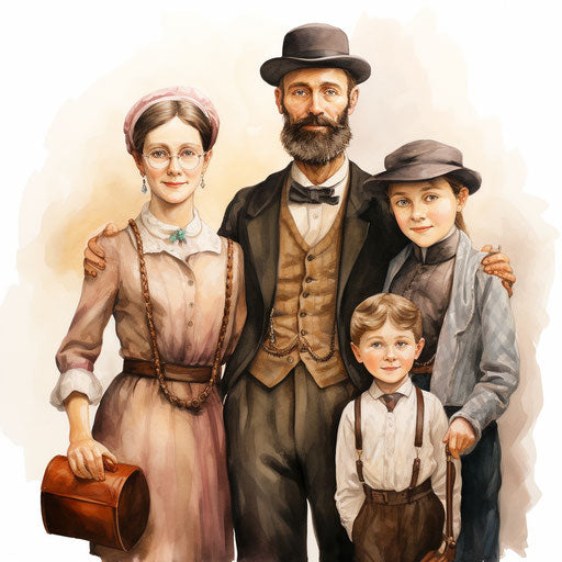 Family illustration in the style of oil painting