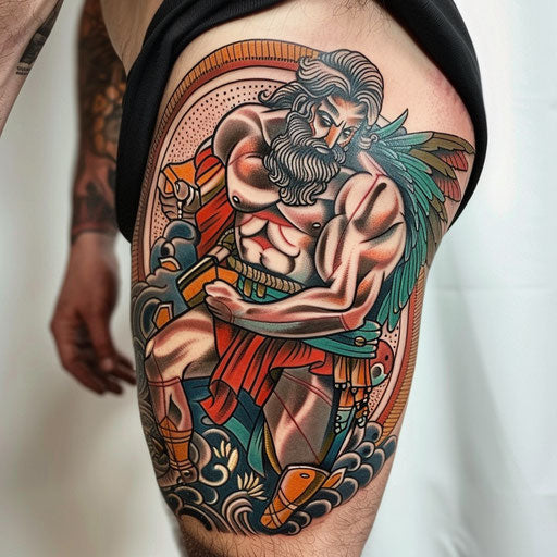 Hercules and his labors in neo-traditional tattoo