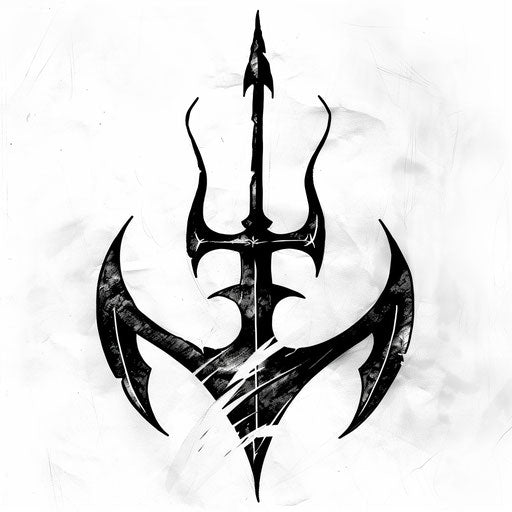 Black and grey tribal trident tattoo on white background