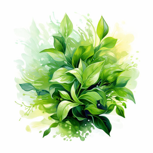 Greenery illustration in the style of Oil painting, on a white background