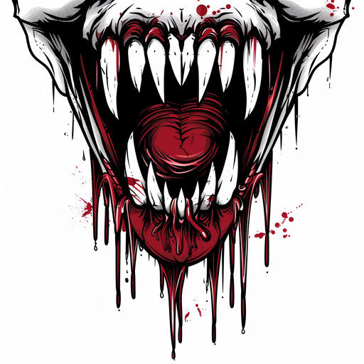 Terrifying tattoo sketch of a vampire's fangs dripping blood