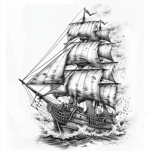 Nautical tattoo of a sail ship at sea
