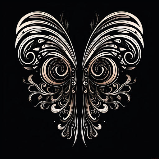 Black tribal design with wings, Tongan art style