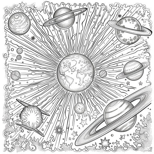 Earth Surrounded by Other Planets and the Sun