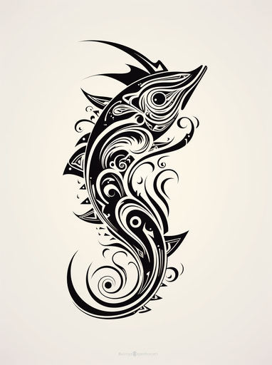 Tribal design of a fish in black and white