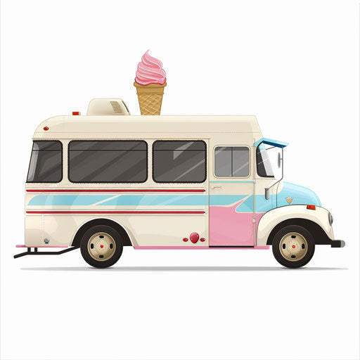 Realistic ice cream truck clipart with flat white background