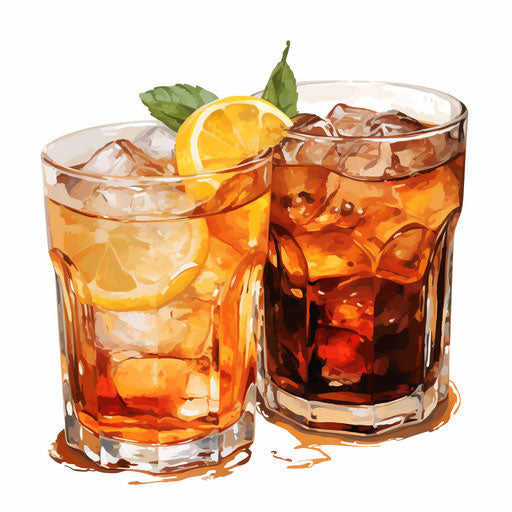 Beverages illustration in the style of an oil painting, on white background