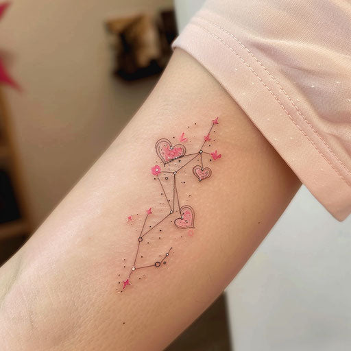 Sketch of Gemini constellation tattoo with soft pink tones