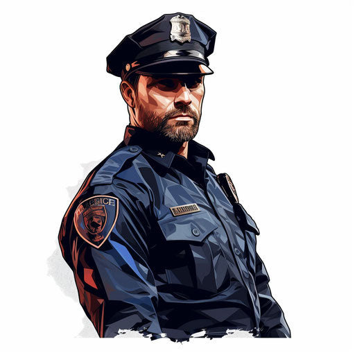 Police officer clipart in the style of Chiaroscuro Art on white background