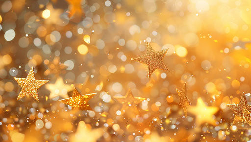 Silver star, orange yellow bokeh, repetitive abstract minimalism