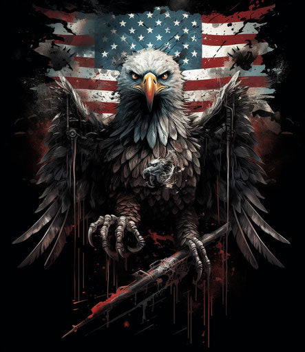 Eagle with American flag in wings, supernatural creatures style
