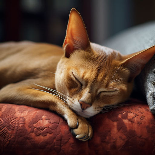 Abyssinian cat asleep on a couch
