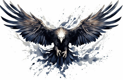 Black eagle tattoo on white background, dark beige and navy style