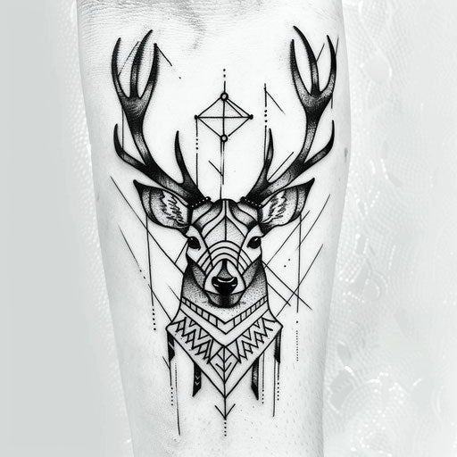 Native American-inspired deer tattoo, tribal patterns