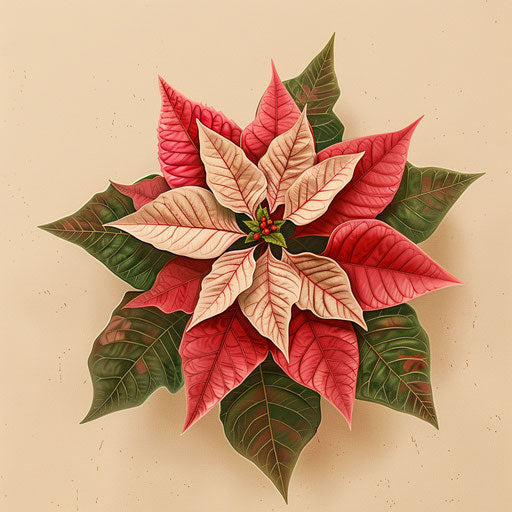 Photo realistic poinsettia clipart on flat beige background