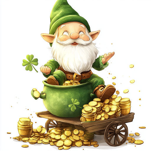 St. Patrick's Day with a gnome on a pot of gold