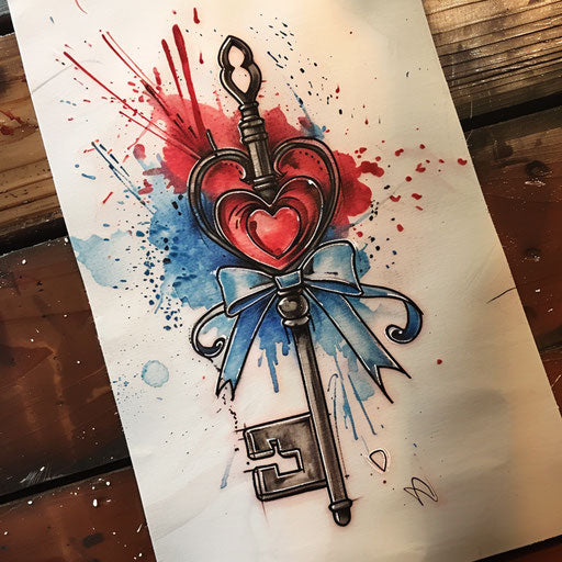 Bold and graphic sketch of a key with a heart-shaped bow