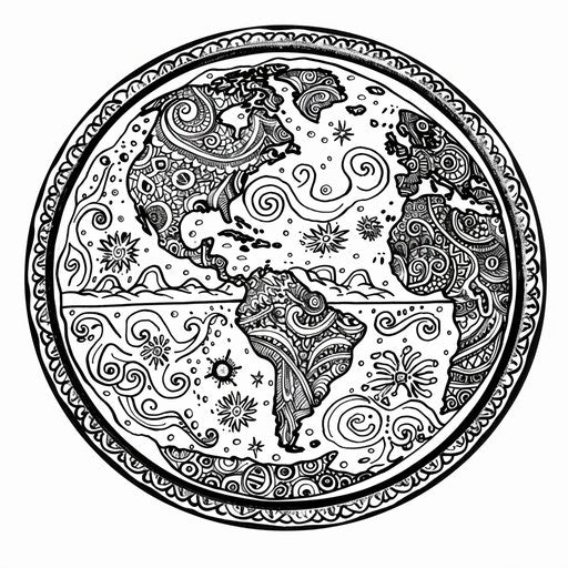 Drawing of Earth with traditional patterns and symbols