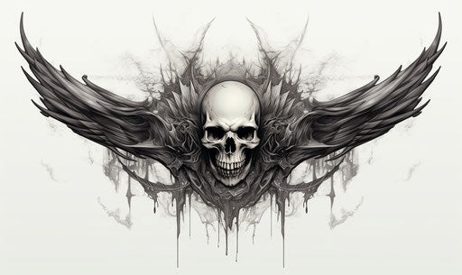 Winged skull in black and white, rtx on, 32:19 historical