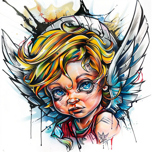 Cherub tattoo design in graffiti art style