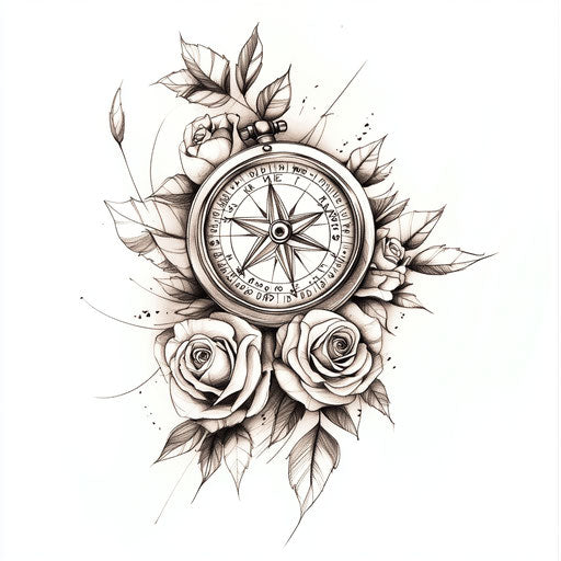 Inner bicep tattoo for men with compass and roses