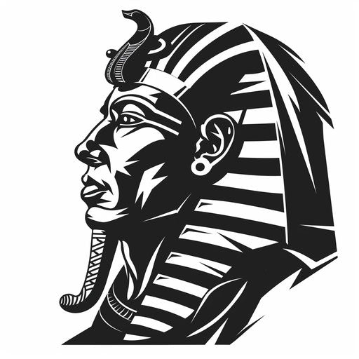 Flat tattoo sketch of a pharaoh in a monochrome tribal style