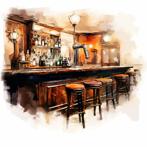 Bar clipart in the style of Oil painting, on a white background