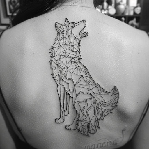 Outline tattoo of a howling wolf, David Palumbo style