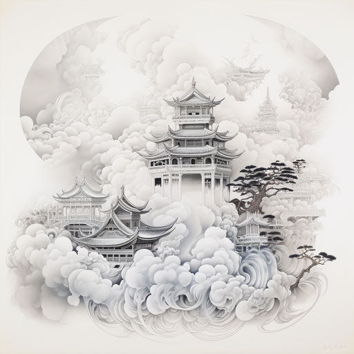 Cloud over white artwork, traditional Japanese motif style