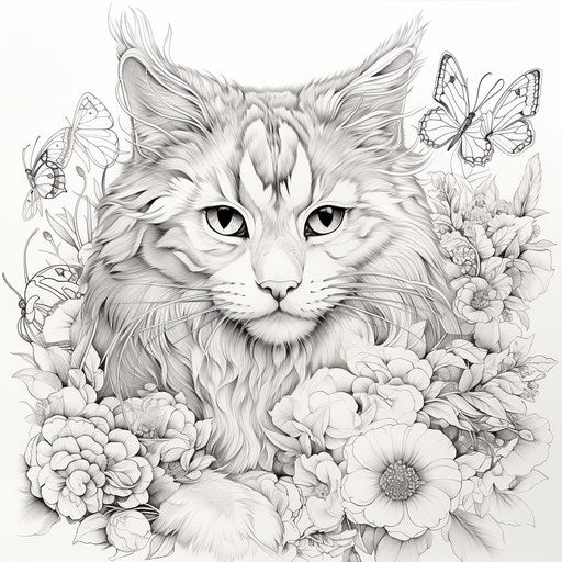 Animal coloring pages with a cat, intricate style, s..., eye-catching, Spencelayh artwork, geometric