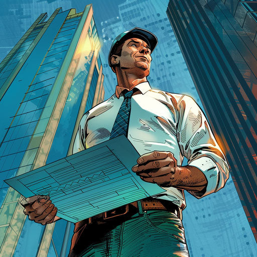 Businessman with blueprint at construction site