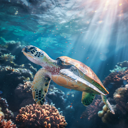 Sea turtle swimming gracefully in a vibrant coral reef