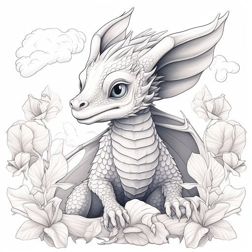 Adorable dragon in the air, tranquil gardens