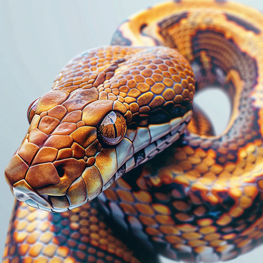 Snake clipart in photorealistic style with a flat random background, high contrast and saturated hues