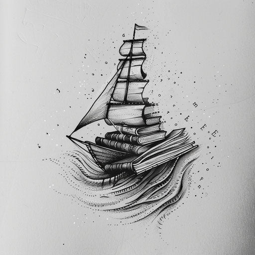 Book boat on ocean of words