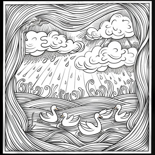 Fish under the raincloud - Coloring book page