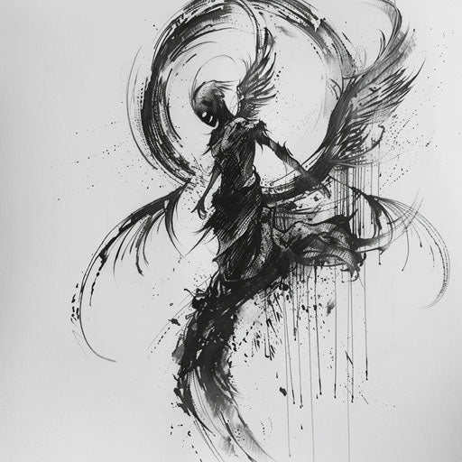 Expressive sketch of death angel in action pose
