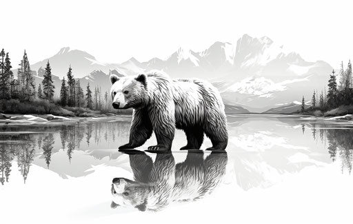 Bear Walking on Water, High-Contrast Realism Style