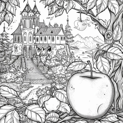 Apple in enchanted forest scenes with detailed elements