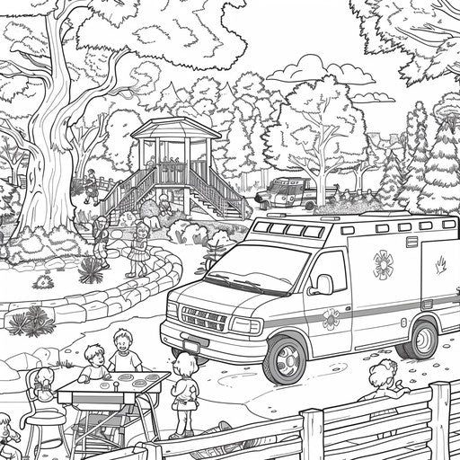 Ambulance playing in the park with children