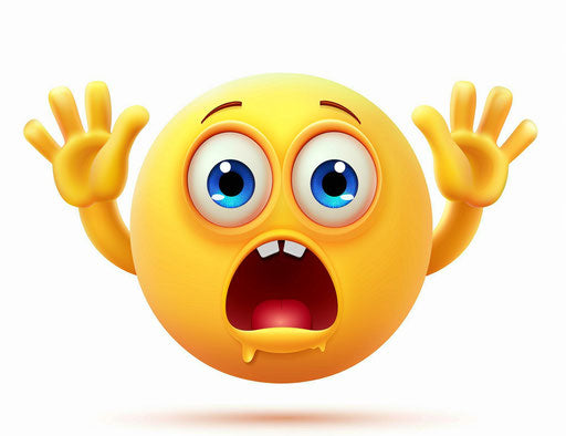 Scared emoji clipart, cute yellow face hands up white background
