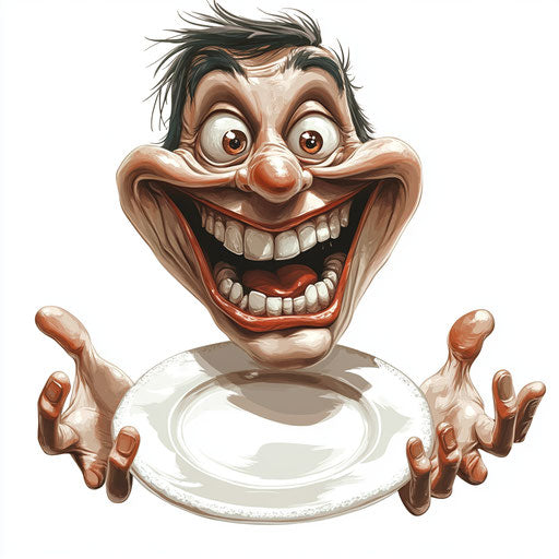 Humorous caricature of a plate with human characteristics