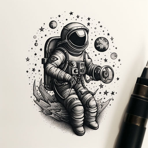 The astronaut and star tattoo on a tattoo machine