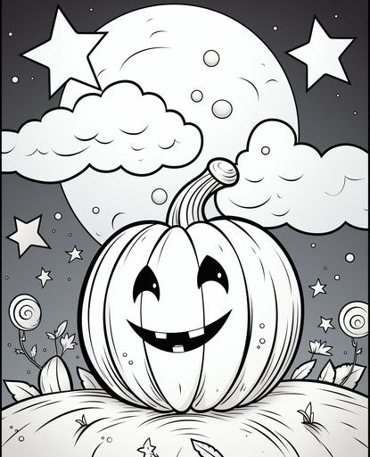 A pumpkin with stars coloring pages, unique style