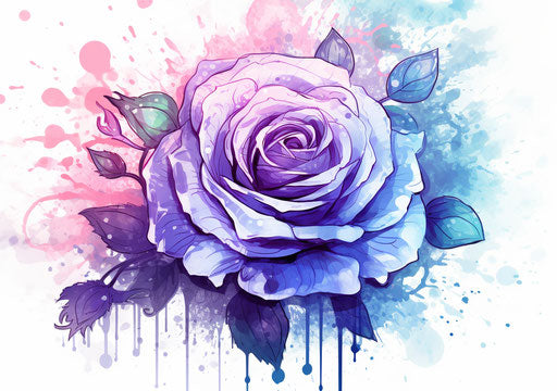 Violet and blue rose drawing with detailed background elements