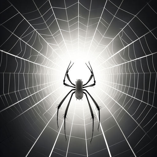 Big white spider in minimalist black & white web