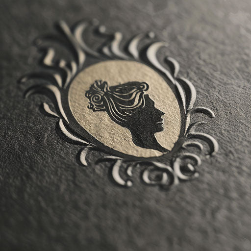 Sophisticated print logo with textured background, muted palette